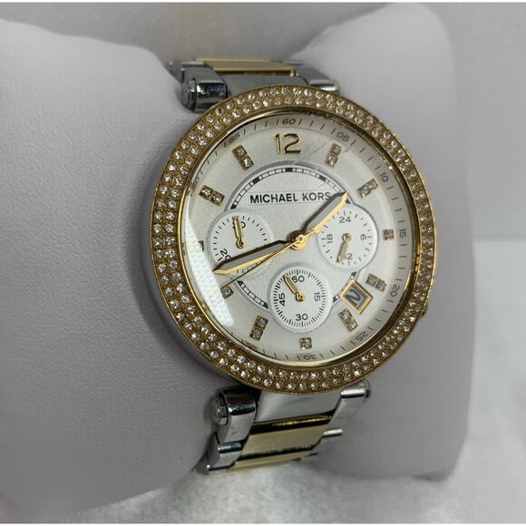 Michael Kors Womens Parker Analogue Watch Gold-Tone Crystal-Accented Stainless S - Picture 1 of 11